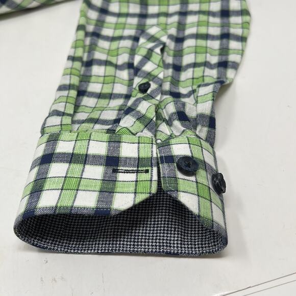 Jared Lang Men's Green & Navy Long Sleeve Woven Button down Shirt Size Medium - Picture 6 of 10